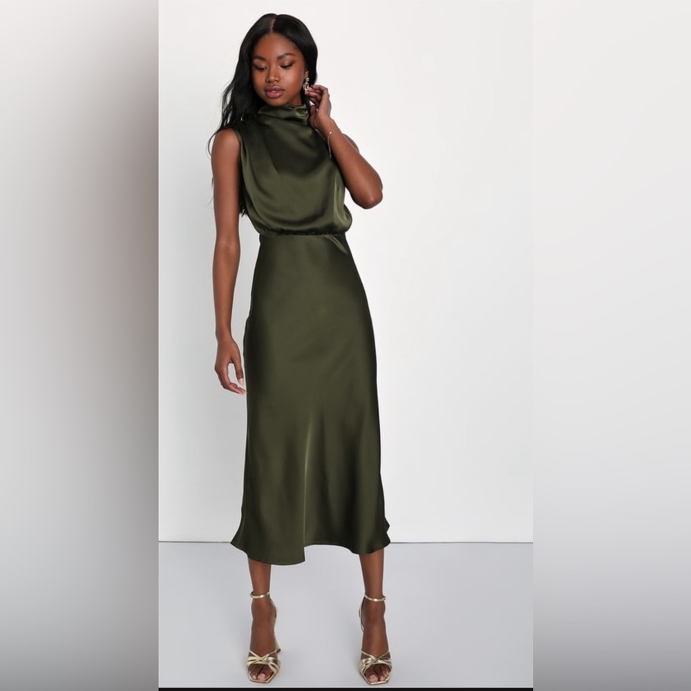 Lulus Asymmetrical Midi Dress - Olive Green